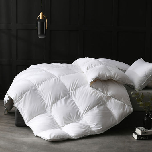 Luxurious Ultra-Soft Egyptian Cotton Feathers Down Comforter, 750 Fill-power European Goose Down Feather Duvet Insert