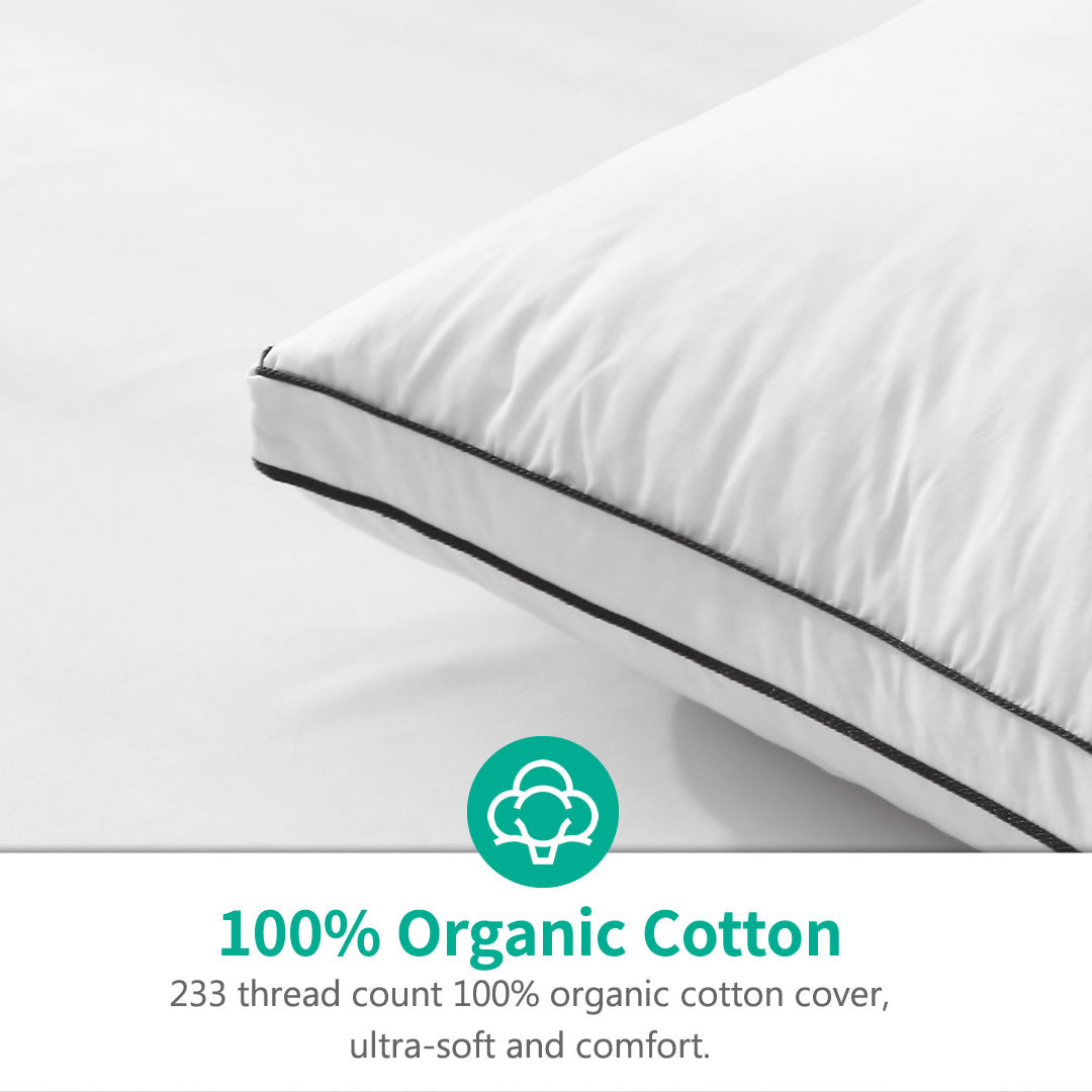 Classic Gusseted Organic Goose Feathers & Down Pillow for Sleeping, Soft/Medium Standard, Queen and King Bed Pillow Insert Available