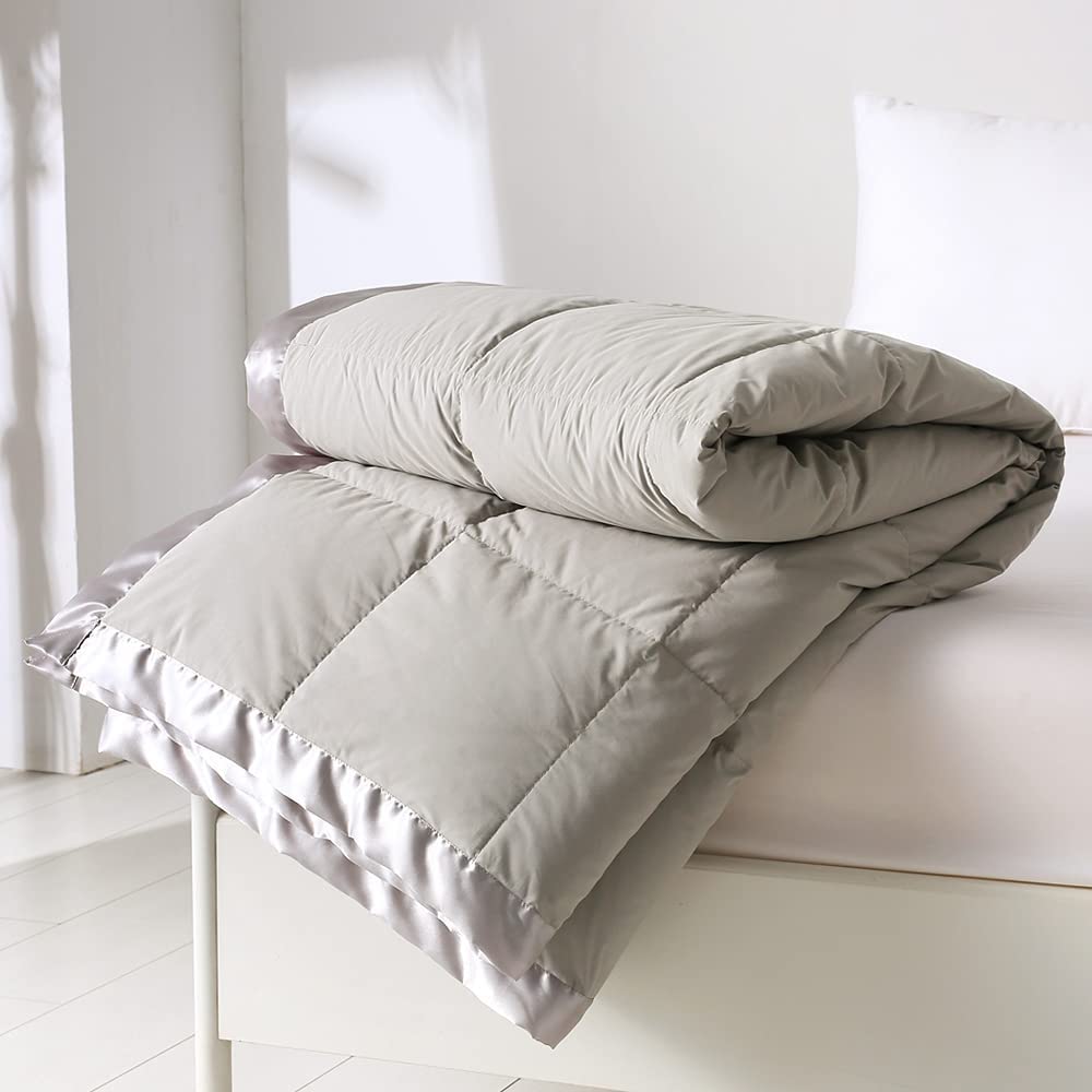 Lightweight Goose Down Bed Blanket, Ultra-Soft Summer Cooling Down Blanket with Satin Trim, Multi-color Available